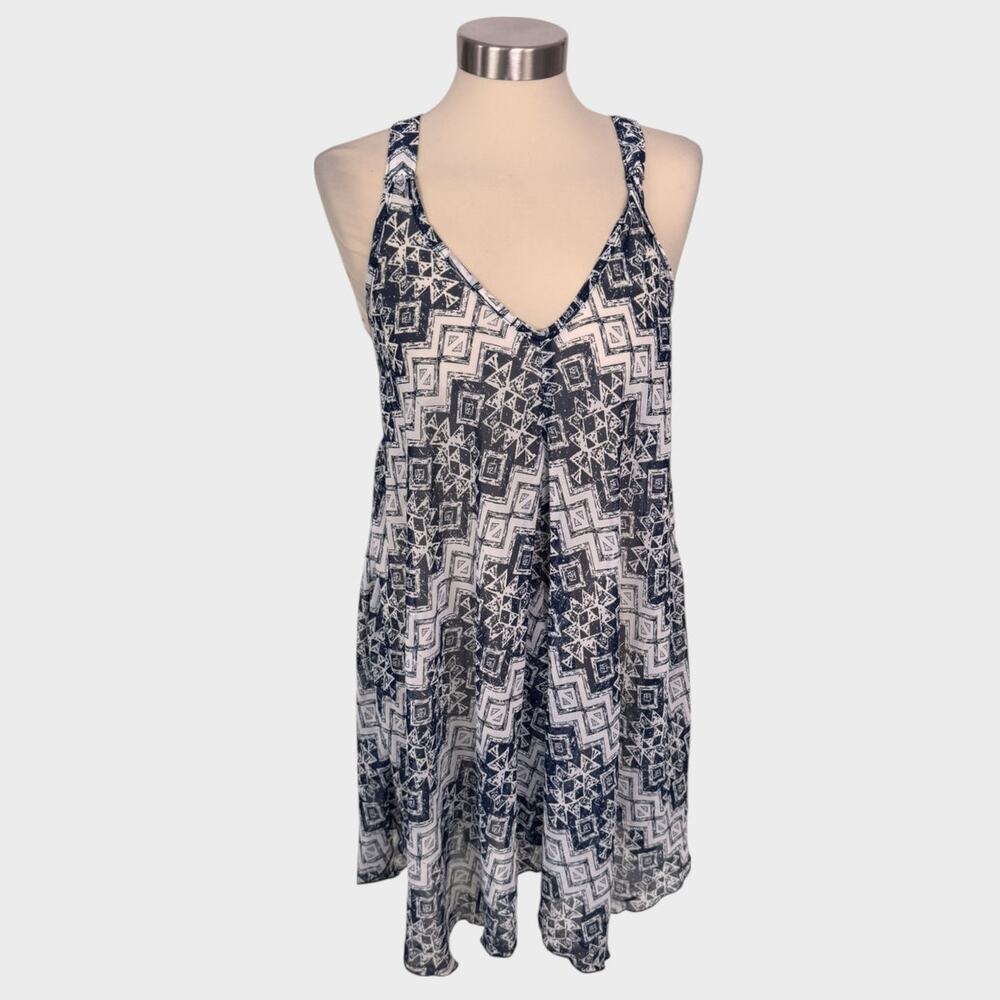 Pacific Beach Large Swim Cover Up Navy Blue White Print Racer Back